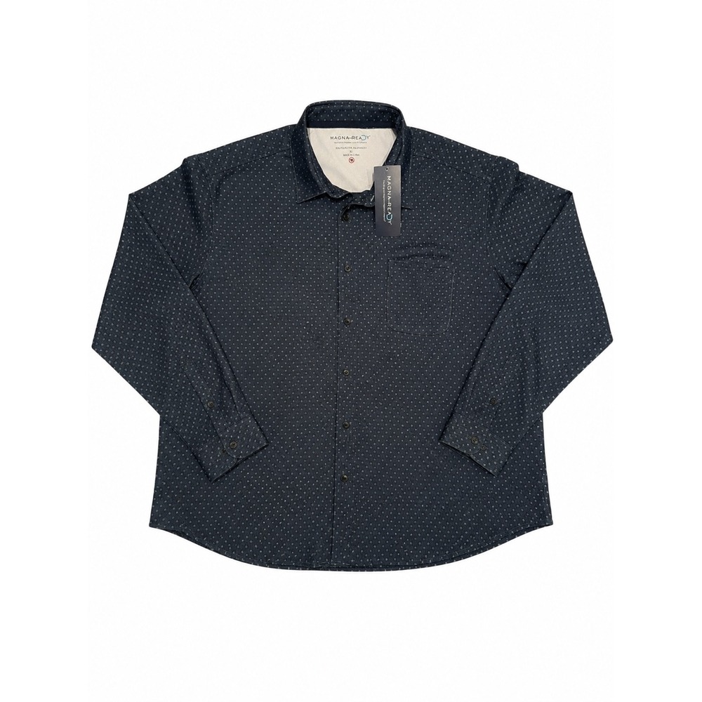 MagnaReady Magnetic Closure Long Sleeve Shirt Navy Blue Geo Print Mens XL New